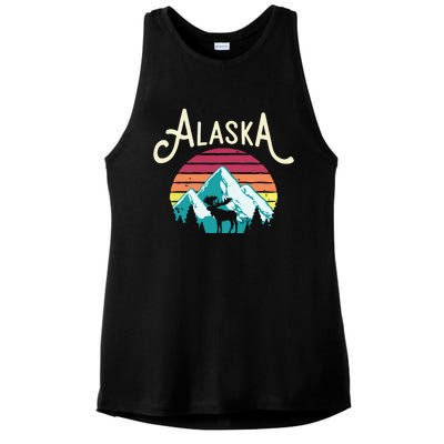 Retro Alaska Ak Juneau Mountains Wildlife Moose Ladies PosiCharge Tri-Blend Wicking Tank