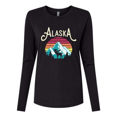 Retro Alaska Ak Juneau Mountains Wildlife Moose Womens Cotton Relaxed Long Sleeve T-Shirt