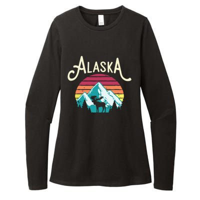 Retro Alaska Ak Juneau Mountains Wildlife Moose Womens CVC Long Sleeve Shirt