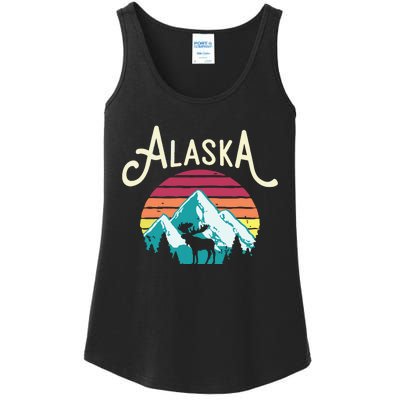 Retro Alaska Ak Juneau Mountains Wildlife Moose Ladies Essential Tank