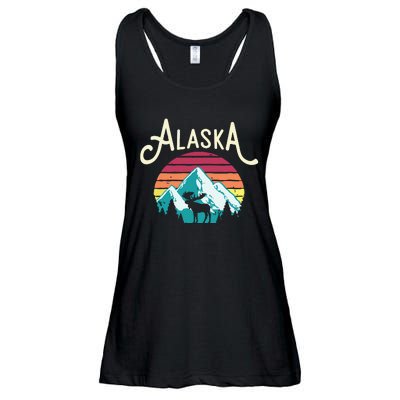 Retro Alaska Ak Juneau Mountains Wildlife Moose Ladies Essential Flowy Tank