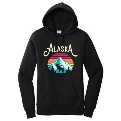 Retro Alaska Ak Juneau Mountains Wildlife Moose Women's Pullover Hoodie