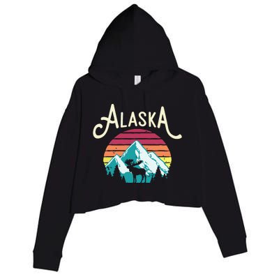 Retro Alaska Ak Juneau Mountains Wildlife Moose Crop Fleece Hoodie