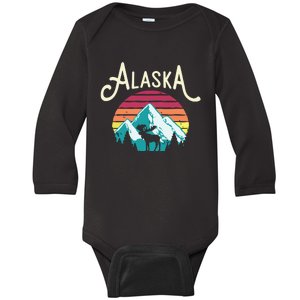 Retro Alaska Ak Juneau Mountains Wildlife Moose Baby Long Sleeve Bodysuit