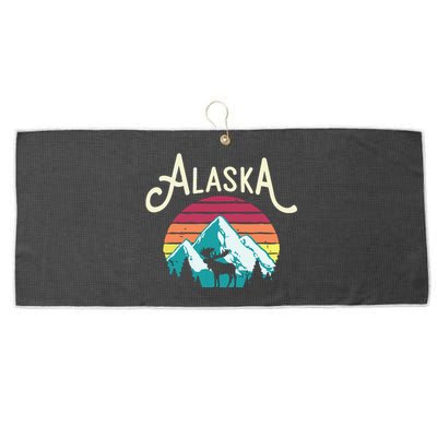 Retro Alaska Ak Juneau Mountains Wildlife Moose Large Microfiber Waffle Golf Towel