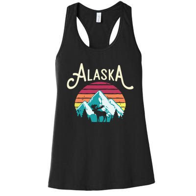 Retro Alaska Ak Juneau Mountains Wildlife Moose Women's Racerback Tank