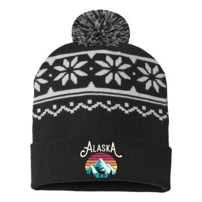 Retro Alaska Ak Juneau Mountains Wildlife Moose USA-Made Snowflake Beanie