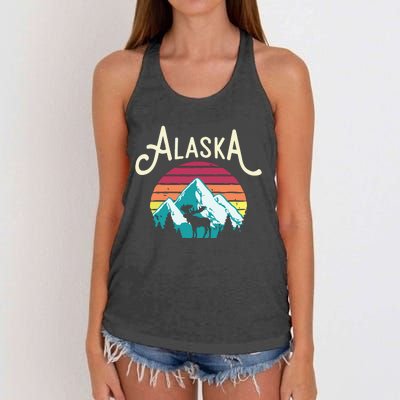 Retro Alaska Ak Juneau Mountains Wildlife Moose Women's Knotted Racerback Tank