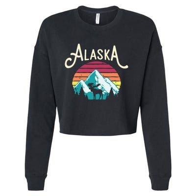 Retro Alaska Ak Juneau Mountains Wildlife Moose Cropped Pullover Crew