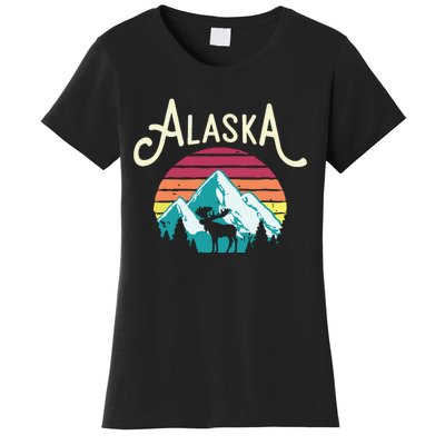 Retro Alaska Ak Juneau Mountains Wildlife Moose Women's T-Shirt