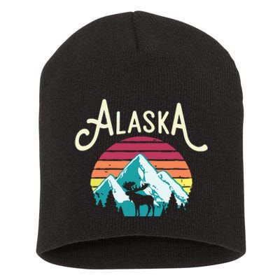 Retro Alaska Ak Juneau Mountains Wildlife Moose Short Acrylic Beanie