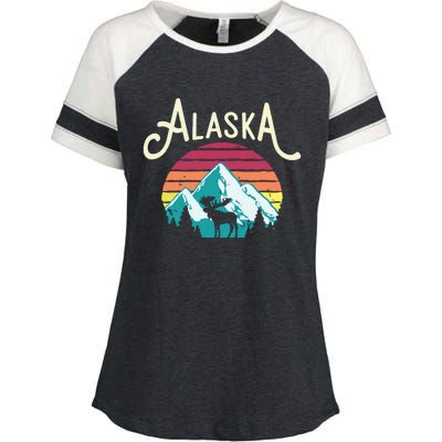 Retro Alaska Ak Juneau Mountains Wildlife Moose Enza Ladies Jersey Colorblock Tee