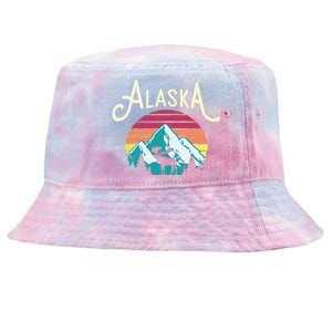 Retro Alaska Ak Juneau Mountains Wildlife Moose Tie-Dyed Bucket Hat