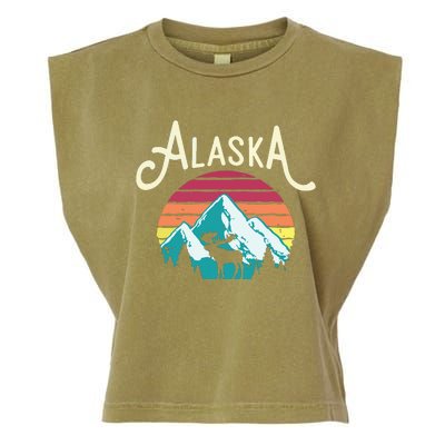 Retro Alaska Ak Juneau Mountains Wildlife Moose Garment-Dyed Women's Muscle Tee