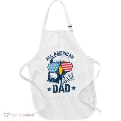 Retro All American Dad 4th Of July Full-Length Apron With Pockets