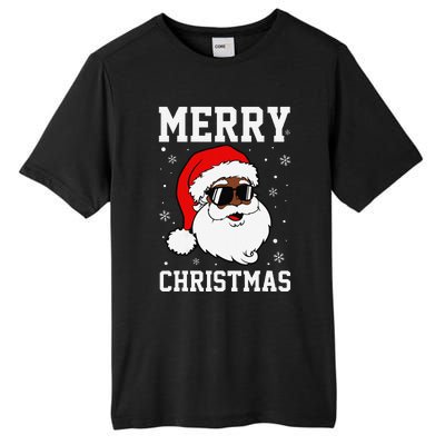 Retro African American Santa Claus Sunglasses Christmas Pj Tall Fusion ChromaSoft Performance T-Shirt