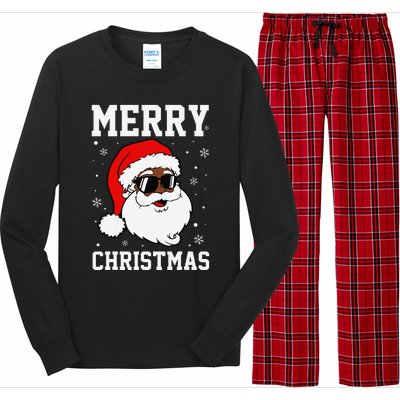 Retro African American Santa Claus Sunglasses Christmas Pj Long Sleeve Pajama Set