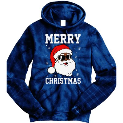 Retro African American Santa Claus Sunglasses Christmas Pj Tie Dye Hoodie