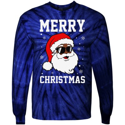 Retro African American Santa Claus Sunglasses Christmas Pj Tie-Dye Long Sleeve Shirt