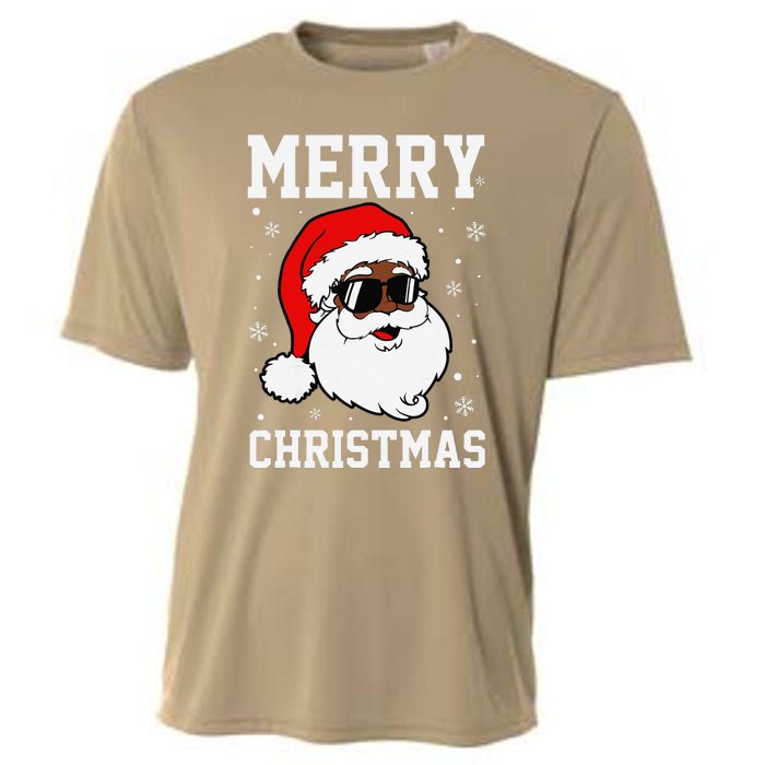 Retro African American Santa Claus Sunglasses Christmas Pj Cooling Performance Crew T-Shirt