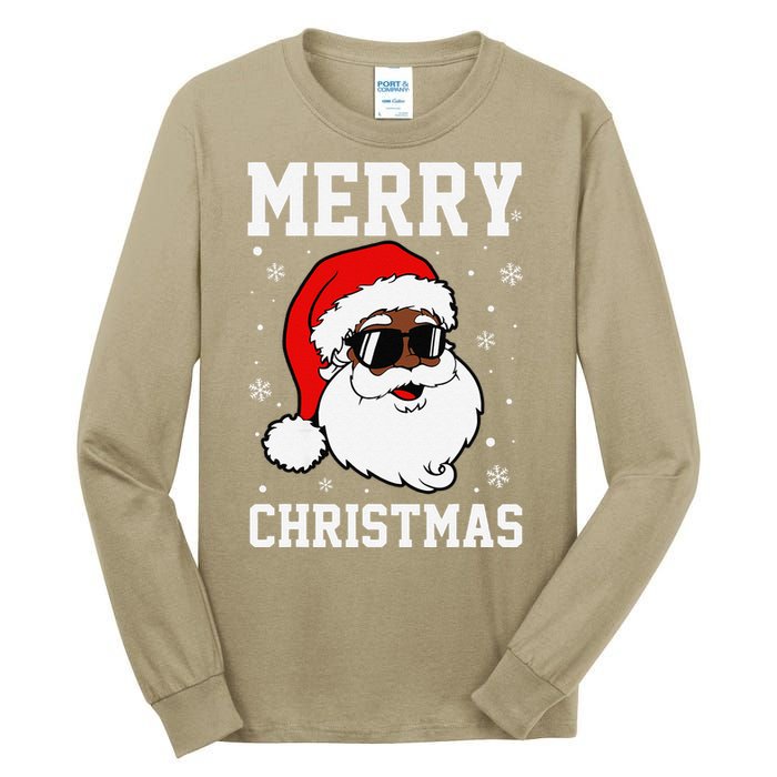 Retro African American Santa Claus Sunglasses Christmas Pj Tall Long Sleeve T-Shirt