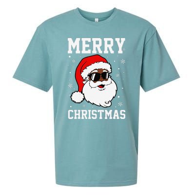 Retro African American Santa Claus Sunglasses Christmas Pj Sueded Cloud Jersey T-Shirt