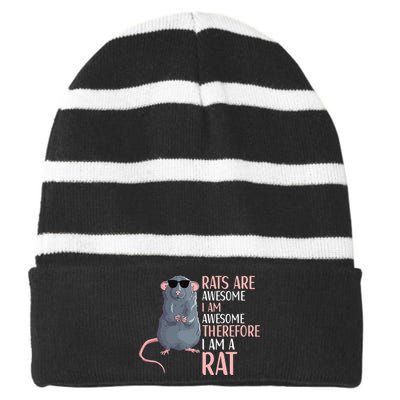 Rats Are Awesome Funny Rat Lover  Striped Beanie with Solid Band