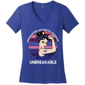 Rheumatoid Arthritis Awareness Warrior Unbreakable Gift Women's V-Neck T-Shirt