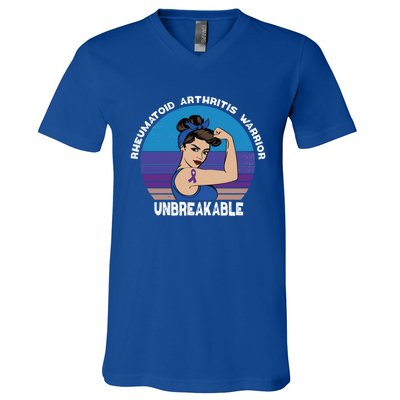 Rheumatoid Arthritis Awareness Warrior Unbreakable Gift V-Neck T-Shirt