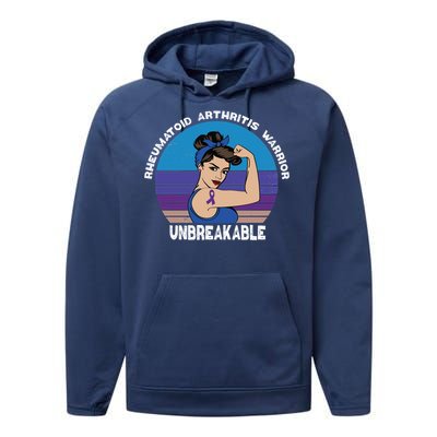 Rheumatoid Arthritis Awareness Warrior Unbreakable Gift Performance Fleece Hoodie