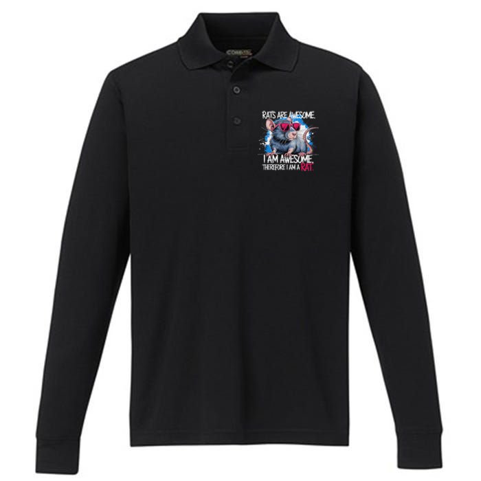 Rats Are Awesome Funny Rat Lover Performance Long Sleeve Polo