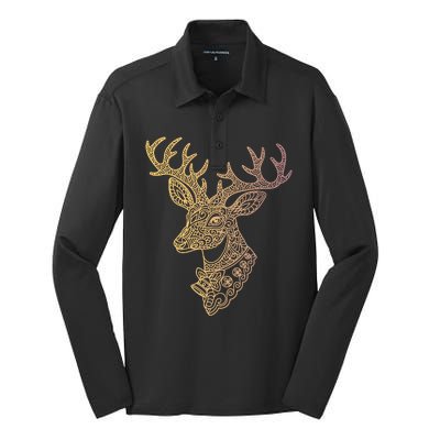 Reindeer Abstract Art Holiday Silk Touch Performance Long Sleeve Polo