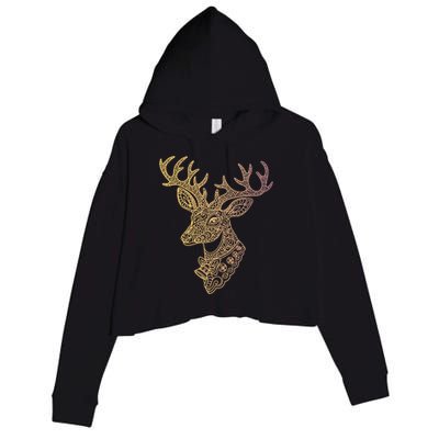 Reindeer Abstract Art Holiday Crop Fleece Hoodie