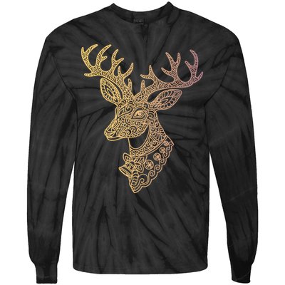 Reindeer Abstract Art Holiday Tie-Dye Long Sleeve Shirt