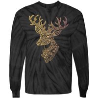 Reindeer Abstract Art Holiday Tie-Dye Long Sleeve Shirt