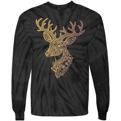 Reindeer Abstract Art Holiday Tie-Dye Long Sleeve Shirt