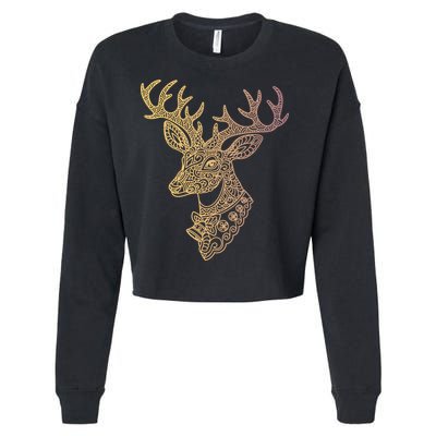 Reindeer Abstract Art Holiday Cropped Pullover Crew