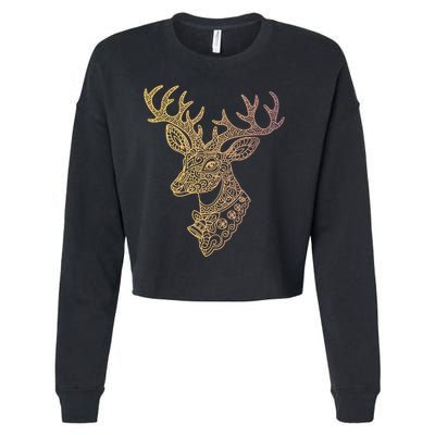 Reindeer Abstract Art Holiday Cropped Pullover Crew