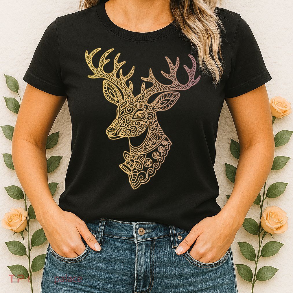 Reindeer Abstract Art Holiday Womens T-Shirt