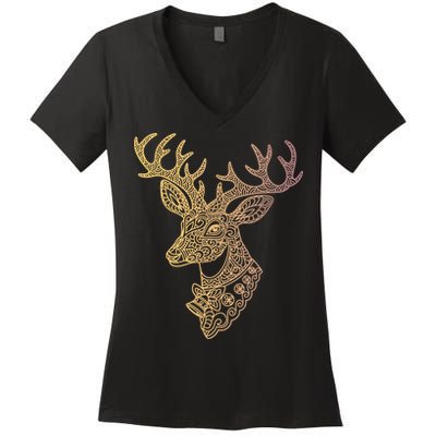 Reindeer Abstract Art Holiday Women's V-Neck T-Shirt