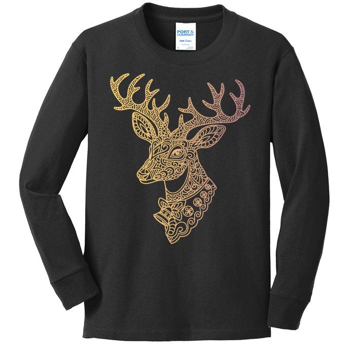 Reindeer Abstract Art Holiday Kids Long Sleeve Shirt