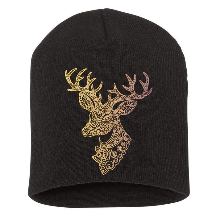 Reindeer Abstract Art Holiday Short Acrylic Beanie