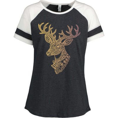 Reindeer Abstract Art Holiday Enza Ladies Jersey Colorblock Tee