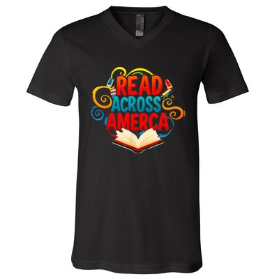 Reads Across America Reading Teacher Books Reader V-Neck T-Shirt