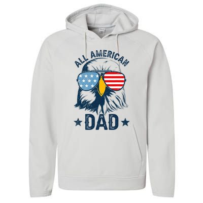 Retro All American Dad 4th Of July Daddy Eagle Usa Performance Fleece Hoodie