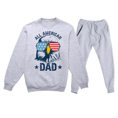 Retro All American Dad 4th Of July Daddy Eagle Usa Premium Crewneck Sweatsuit Set