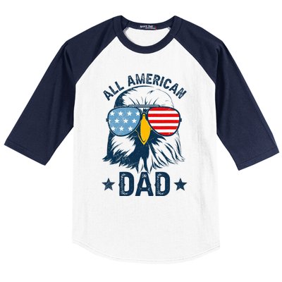 Retro All American Dad 4th Of July Daddy Eagle Usa Baseball Sleeve Shirt