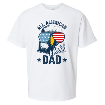 Retro All American Dad 4th Of July Daddy Eagle Usa Sueded Cloud Jersey T-Shirt