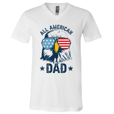 Retro All American Dad 4th Of July Daddy Eagle Usa V-Neck T-Shirt