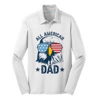 Retro All American Dad 4th Of July Daddy Eagle Usa Silk Touch Performance Long Sleeve Polo